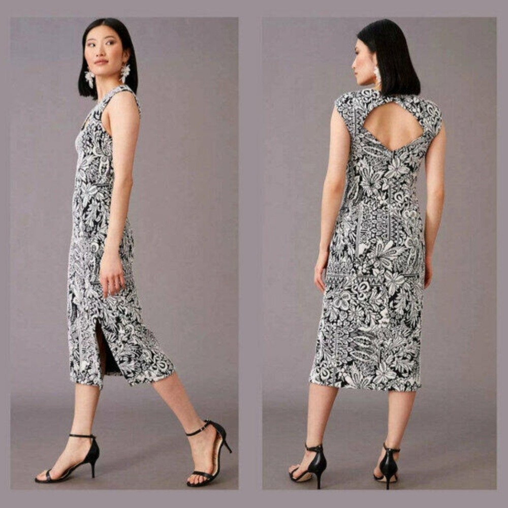 Anthropologie NWT Jacquard Cut-Out Midi Dress Quilted Black White XS